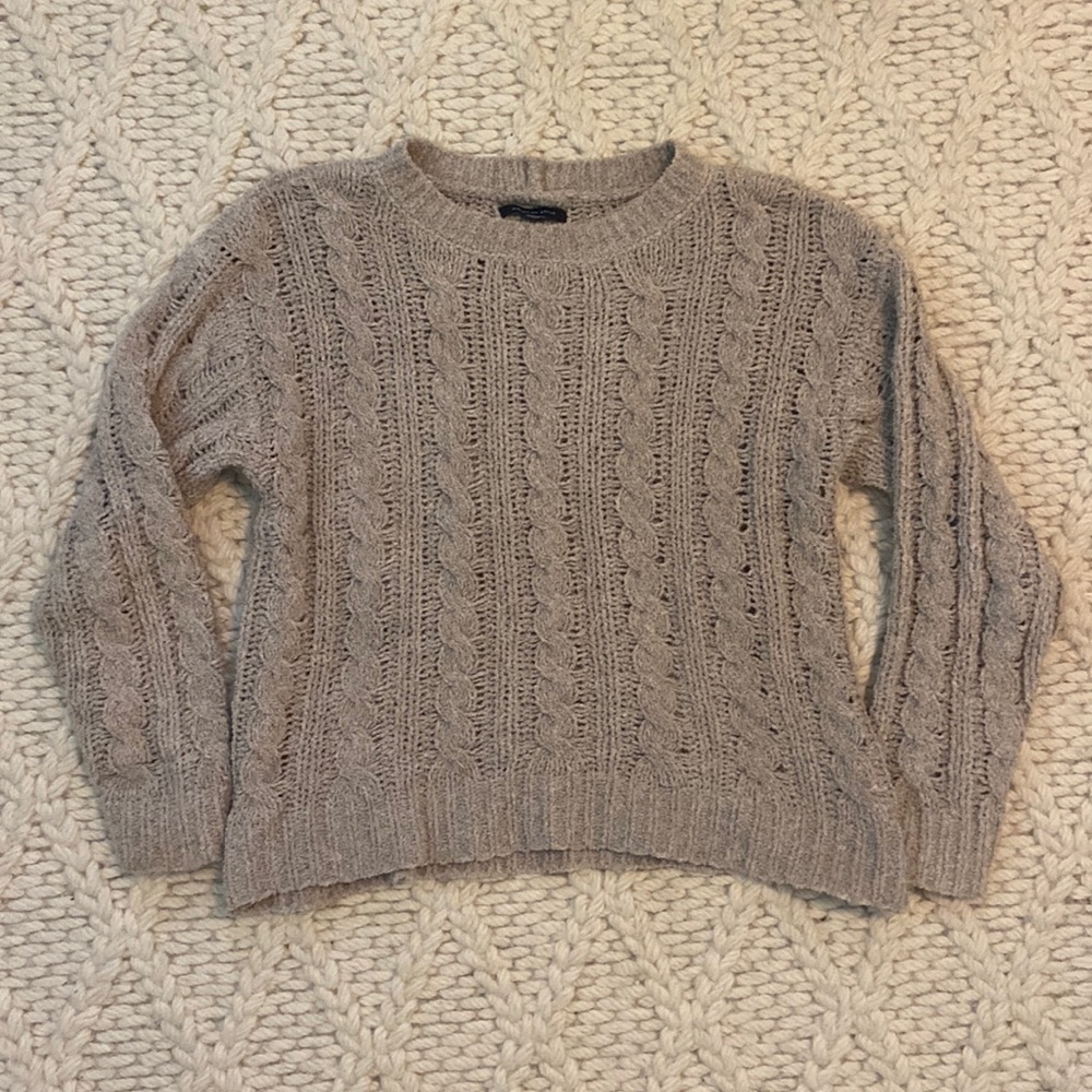 American Eagle Tan Cable Knit Sweater